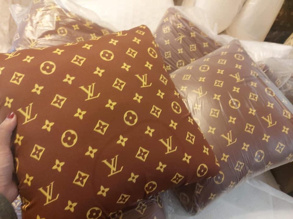 LOUIS VUITTON LV Monogram Luggage Vintage Silk Scarf Pillow Cover  exclusively at VintageLuxeUpcom  Vintage Luxe Up