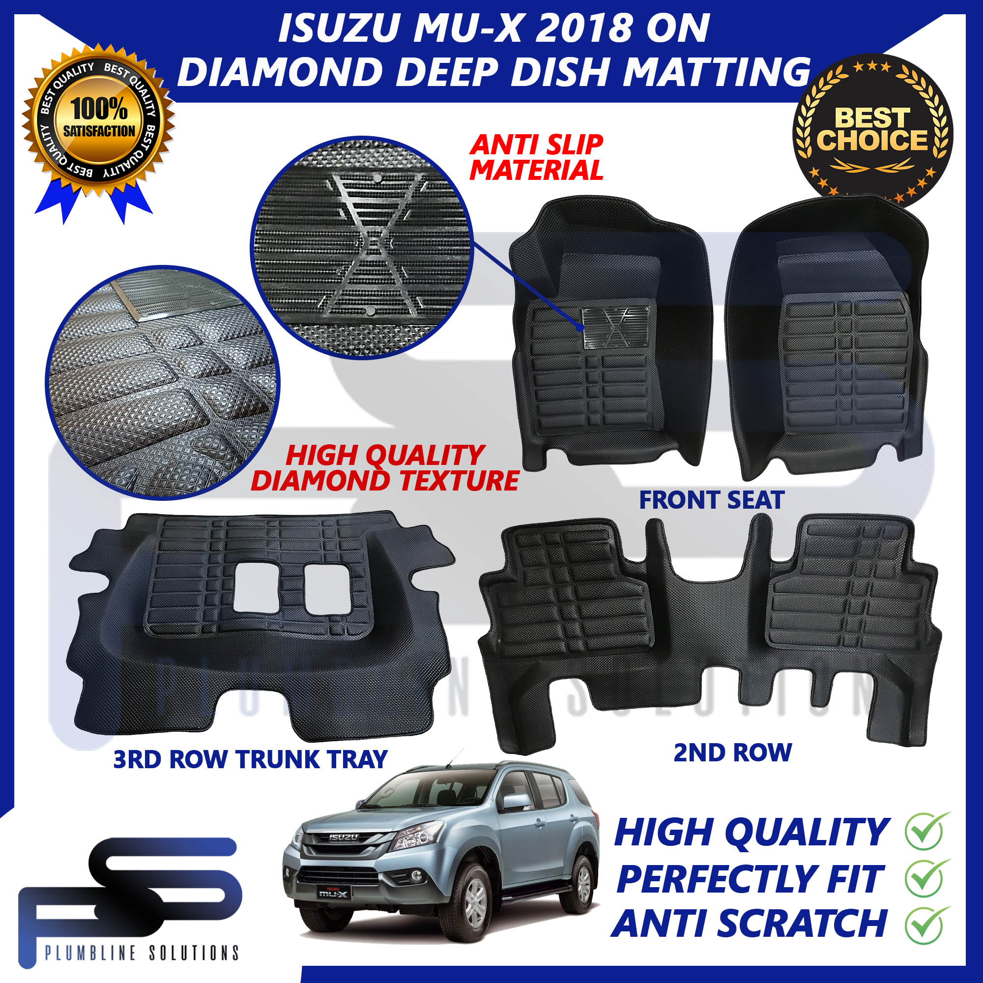 New Arrival 5D Black Diamond Surface Deep Dish Matting for Isuzu MU-X ...