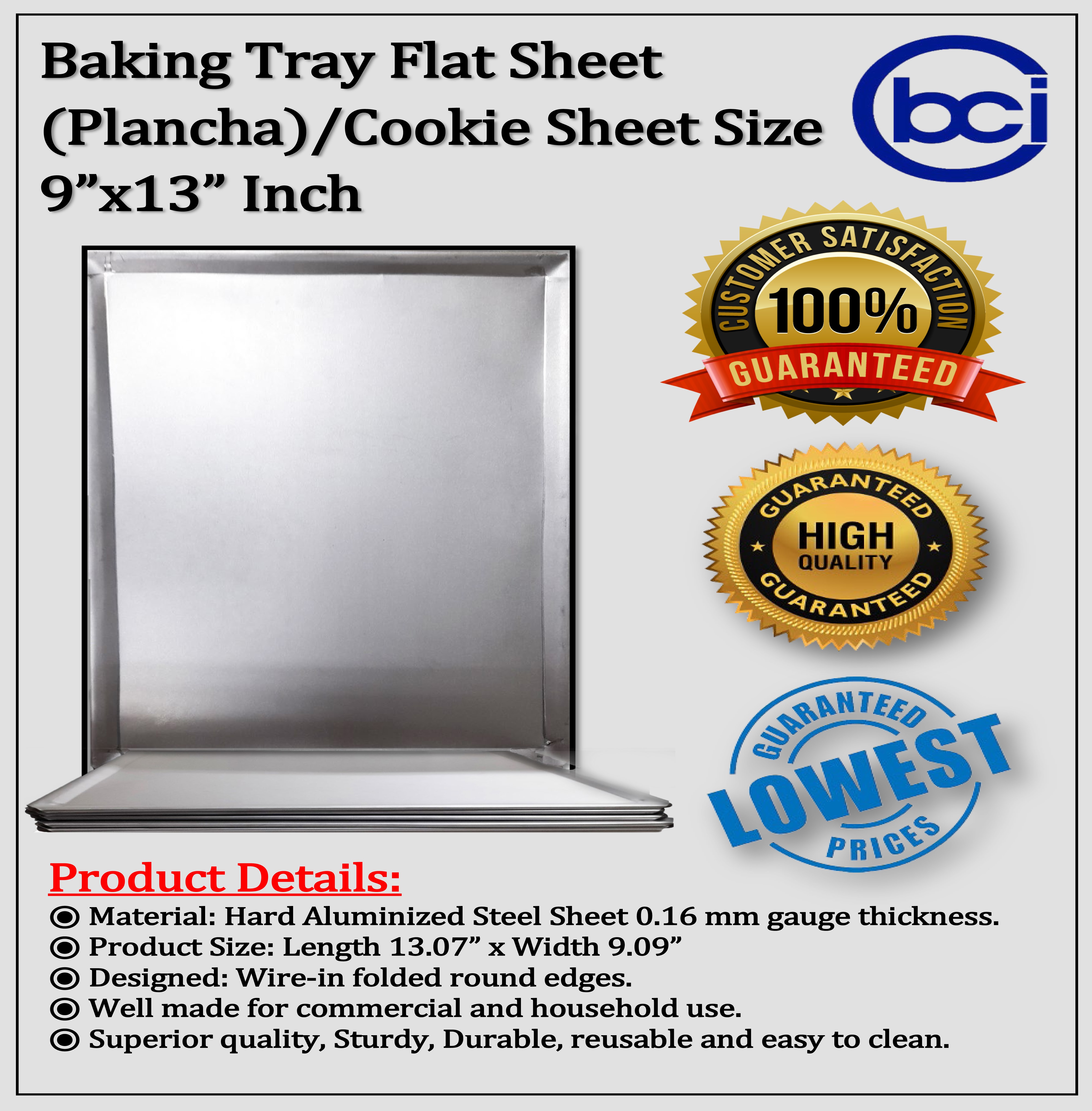 11x13 Cookie Flat Sheet (.16 Aluminum Gauge) Baking Tray Flat Tray Plancha