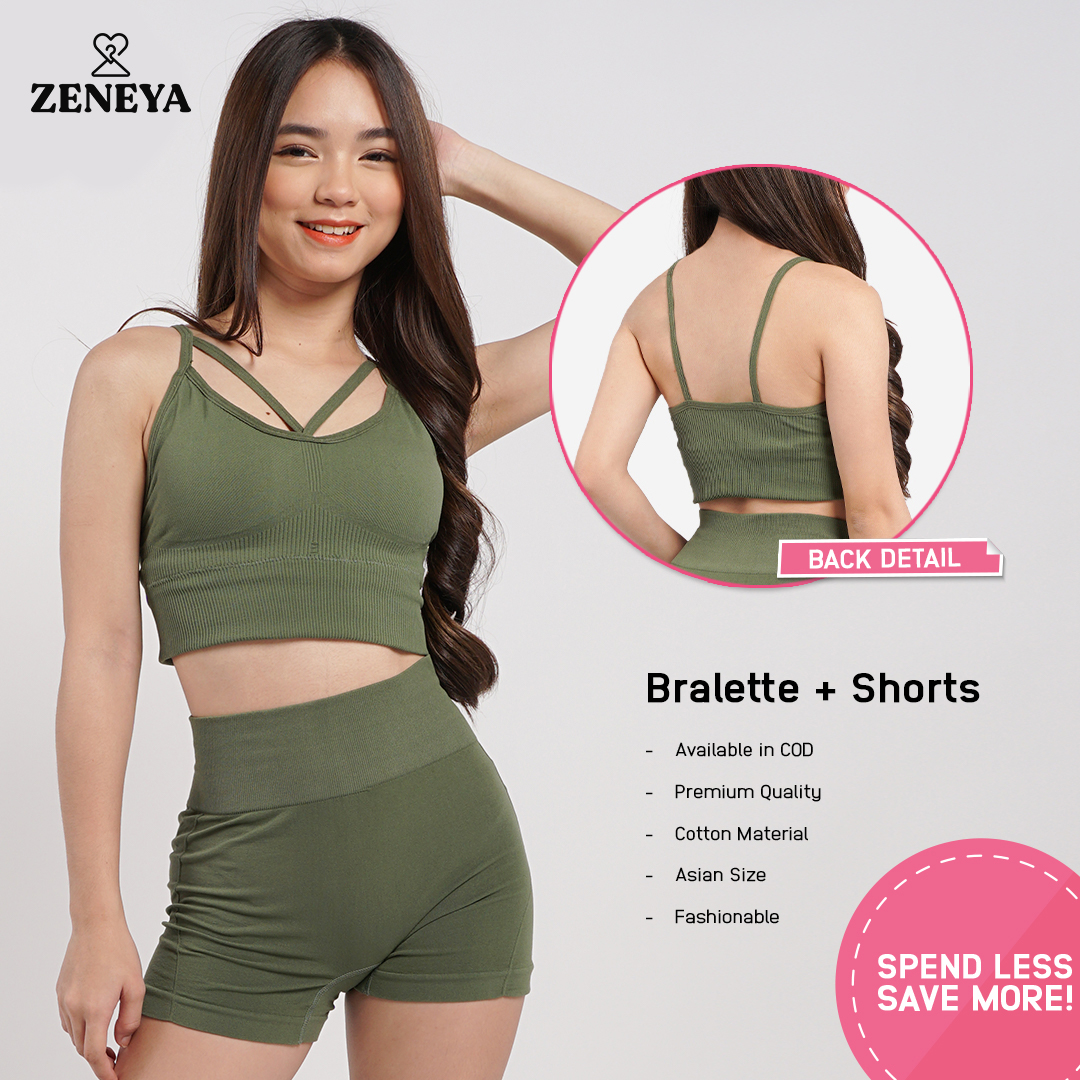 Zeneya Bralette Bra Tops and Yoga Shorts Terno Set 2 For Women coords  coordinates ternos brassiere brallete crop cropped top croptops korean  trendy outfit innerwear top workout gym cycling boyleg sport short