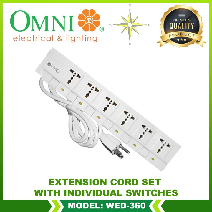 Omni Extension Cord Set W Individual Switches 6 Gang 1 Meter Cord Length Wed 360 Pk Lazada Ph