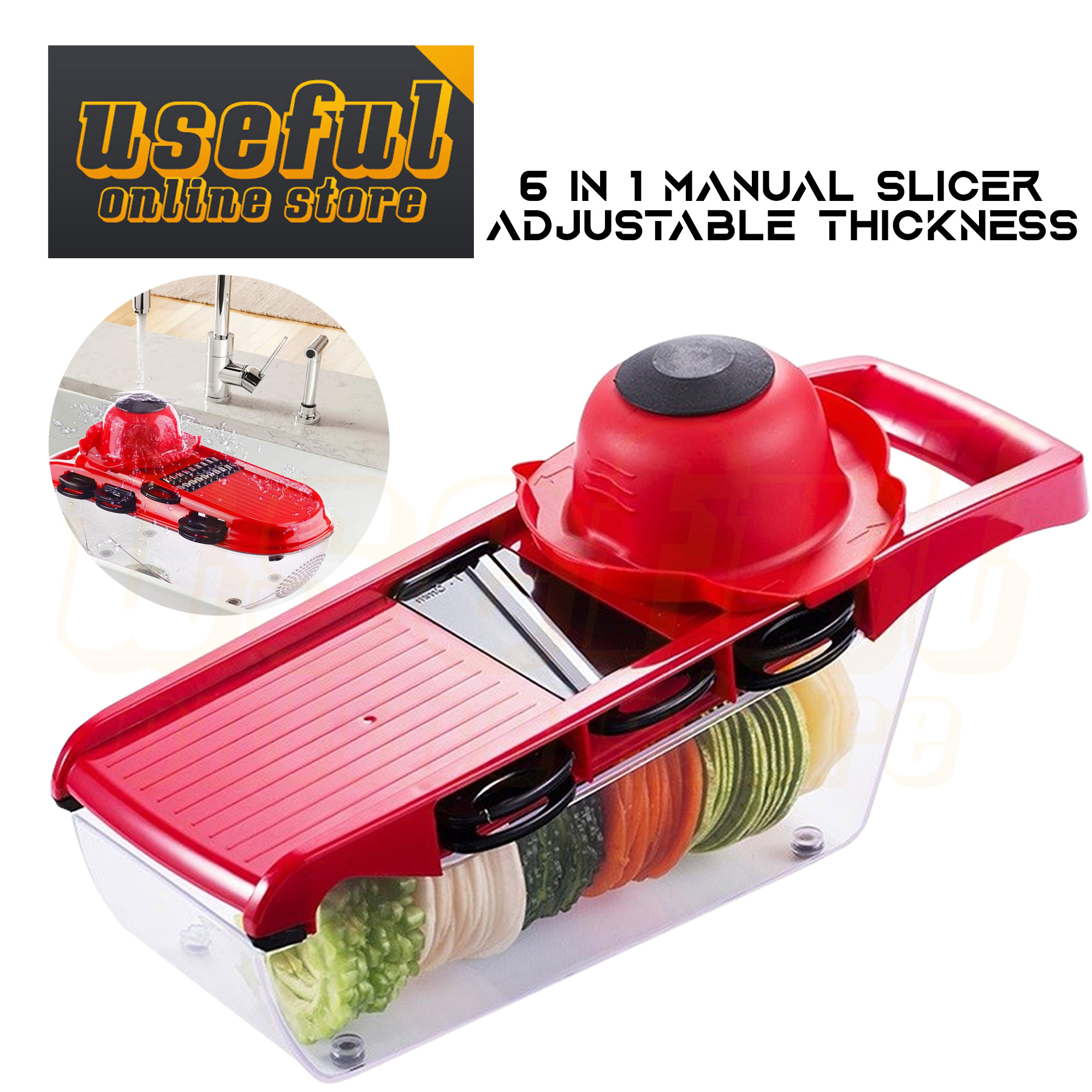 Useful Kitchen Utensils in Multi-function Vegetable Slicer Kitchen  Mandolin,Potato Chipper, Food Cutter with Storage Container and Peeler for  Onion, Cucumber, Carrots, Fruits, Cheese (Red) Lazada PH