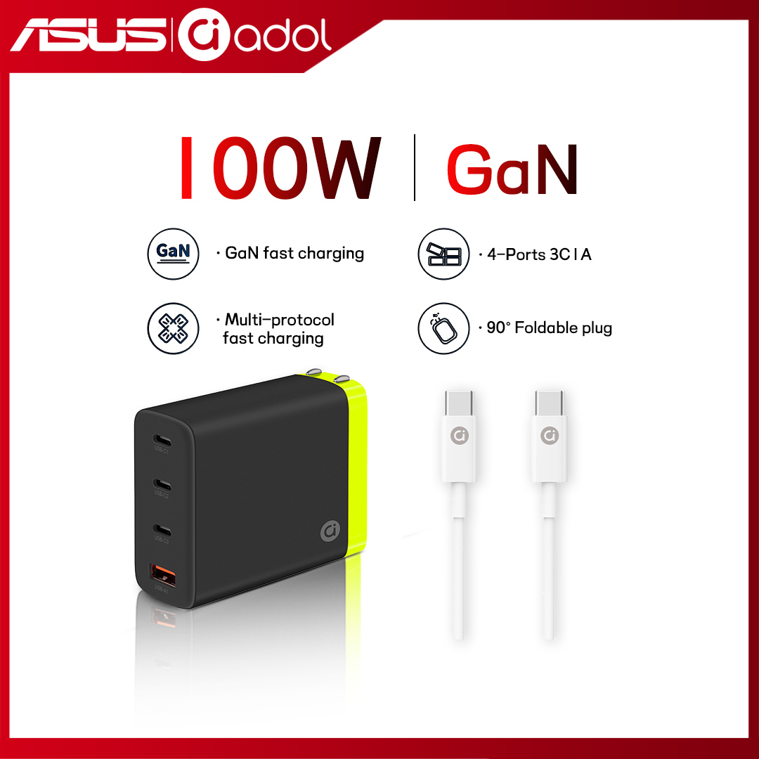 ASUS adol 100W GaN USB Type C Charger 4-Port   Adapter Fast  Compact Wall Charger Foldable US Plug for  MacBook/Tablets/Laptops/Smartwatches/iPhone/Android | Lazada PH