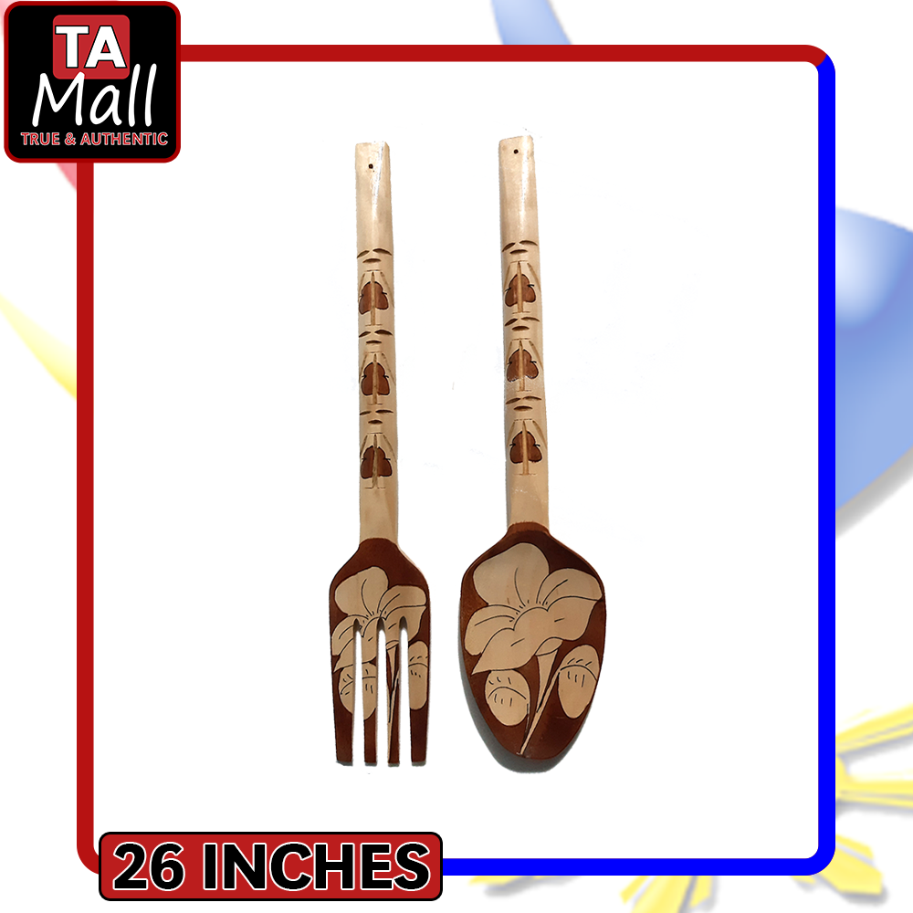 [26inches] Large Spoon and Fork Wall decor big Antique design Baguio City Wood Carving