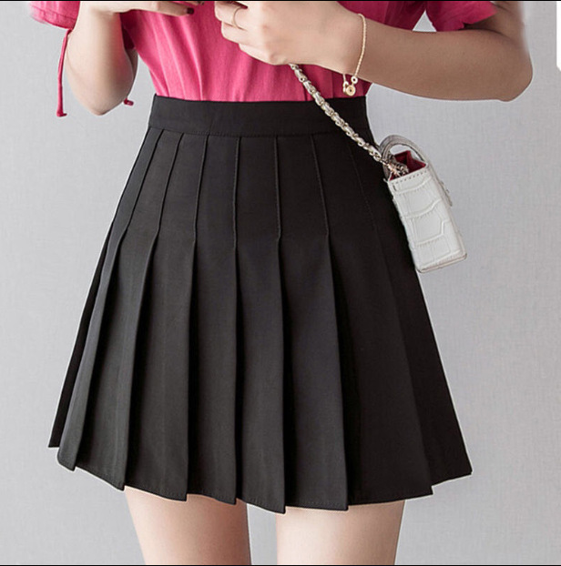 Korean Fashion High Waist Short Skirt Women's Solid Vintage Pleated Skirt