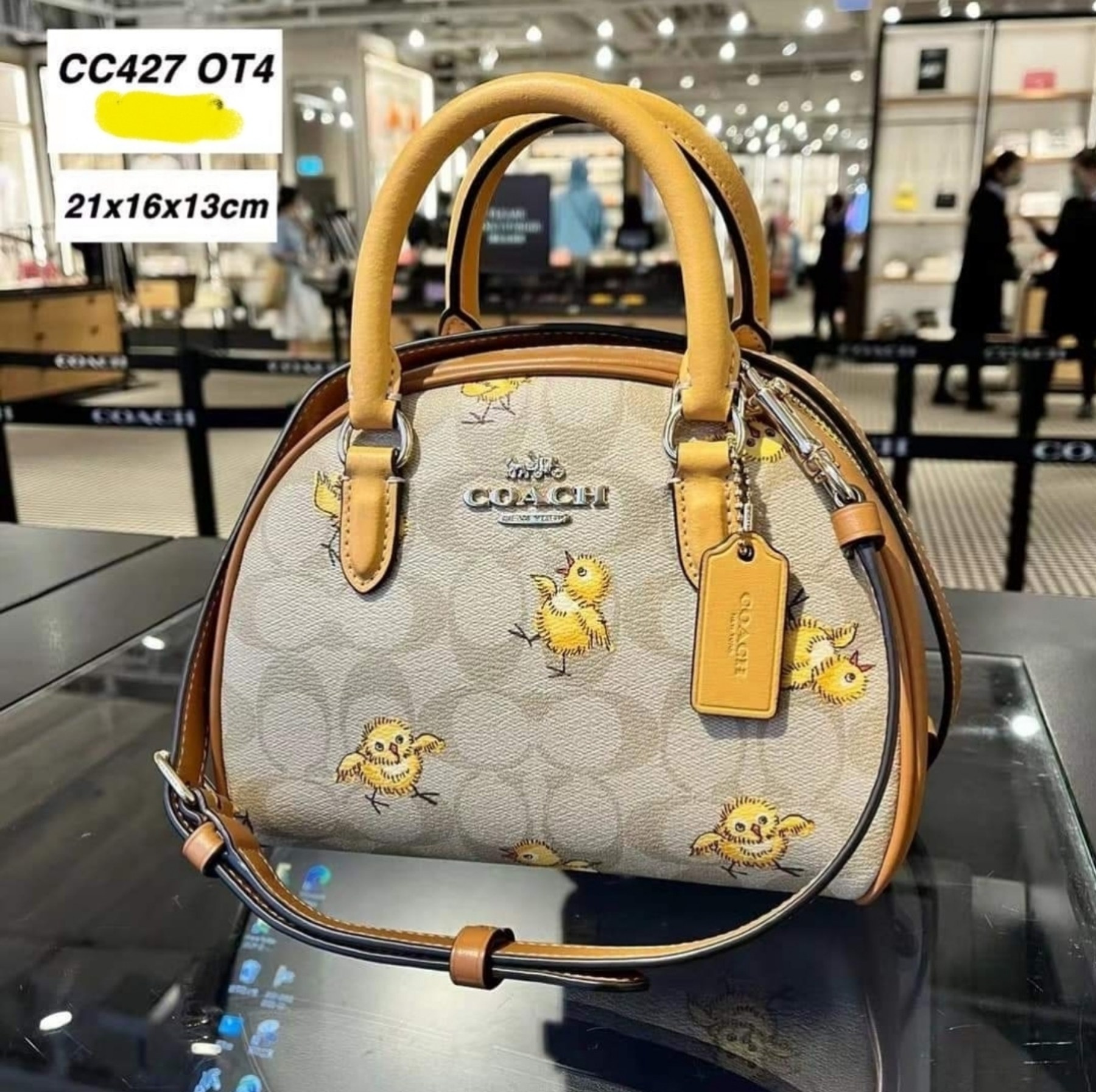 Coach CC427 Sydney Satchel in Light Khaki Signature Coated Canvas with  Tossed Chick Print and Smooth Leather - Women's Bag with Detachable Strap |  Lazada PH