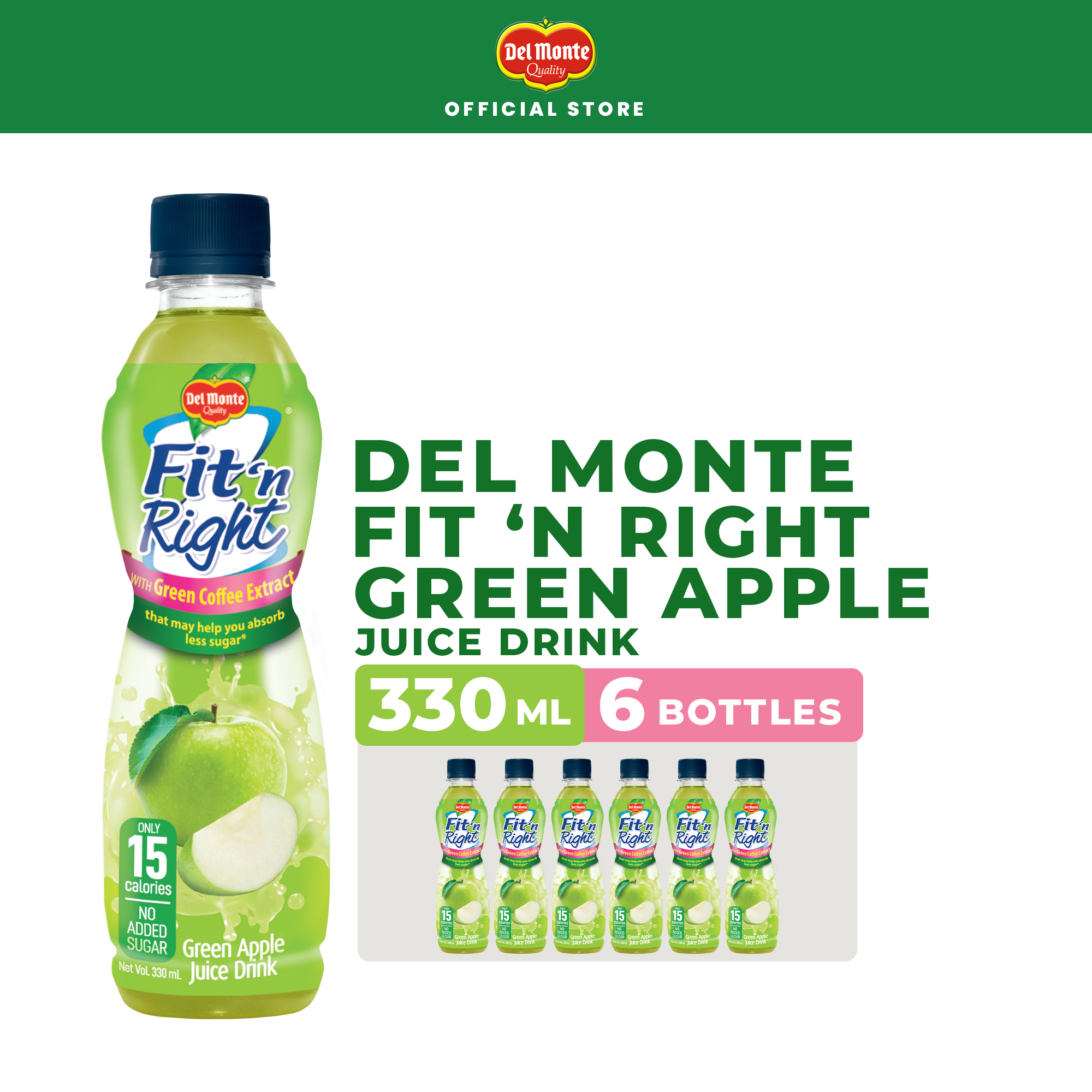 DEL MONTE Fit n Right Classic Green Apple 330ml x 6-Pack 330Ml