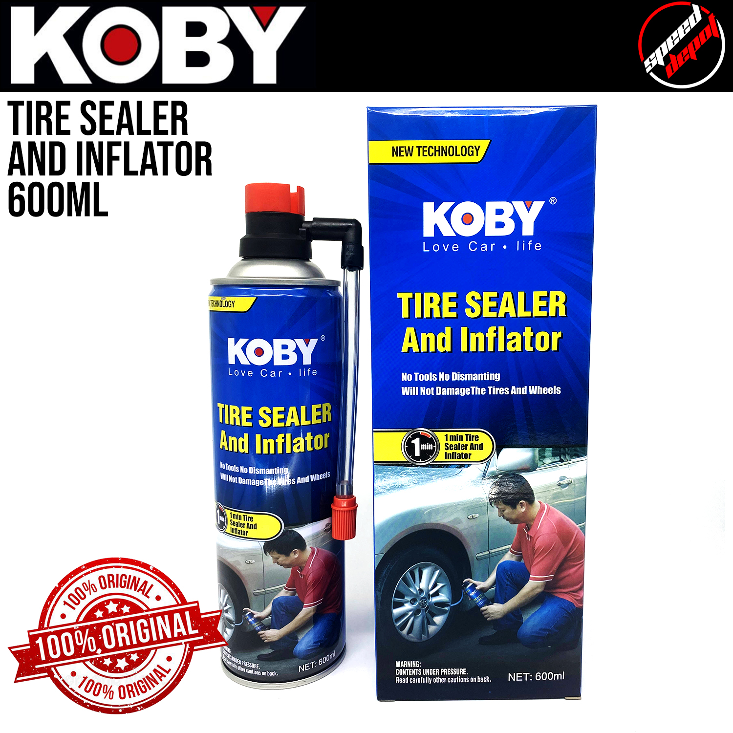 KOBY Tire Sealer and Inflator (600ml) * Speed Depot * Tire Sealant