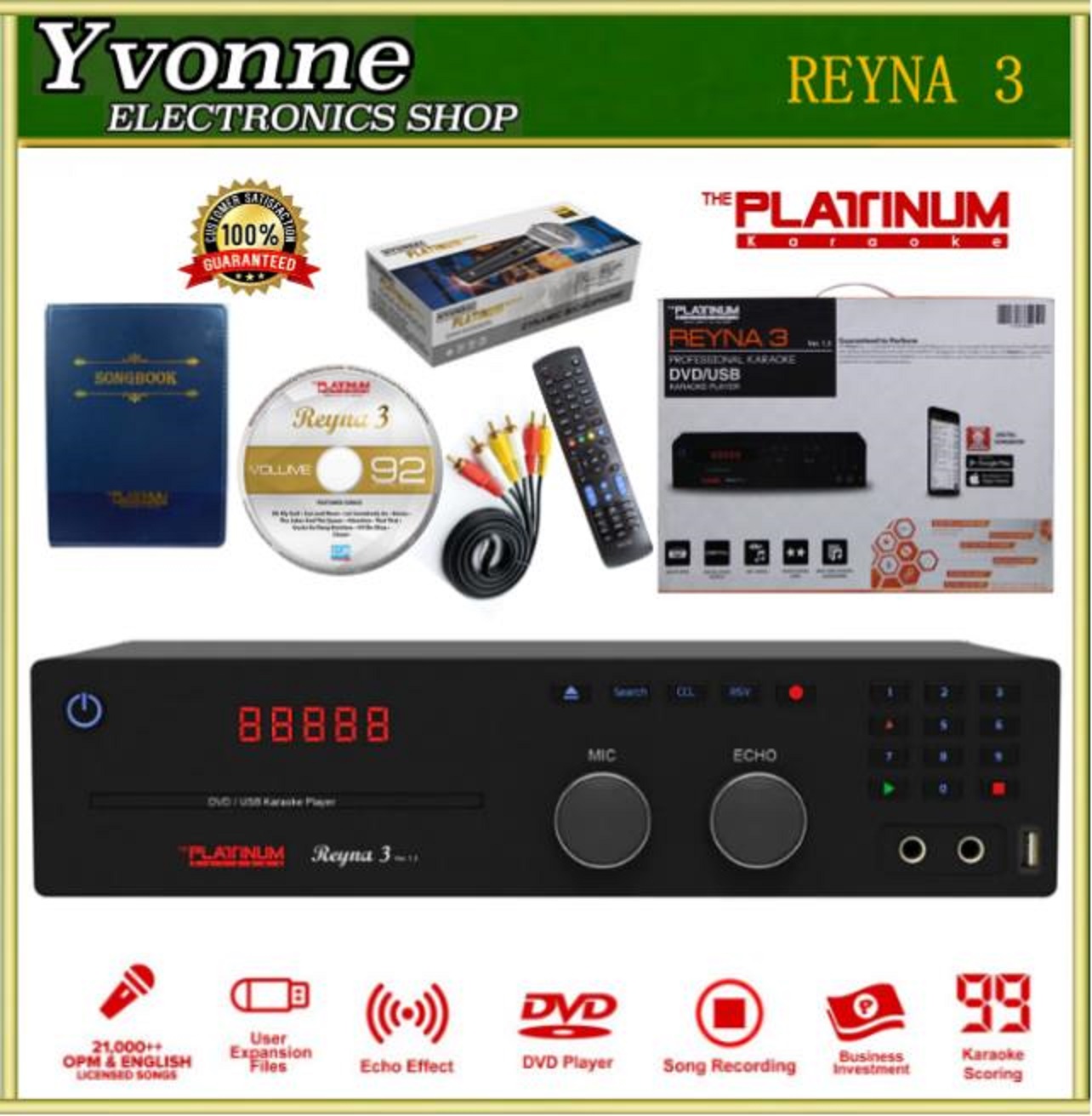 The Platinum Reyna 3 Karaoke Player Free wired mic VOLUMER 92 UPDATED