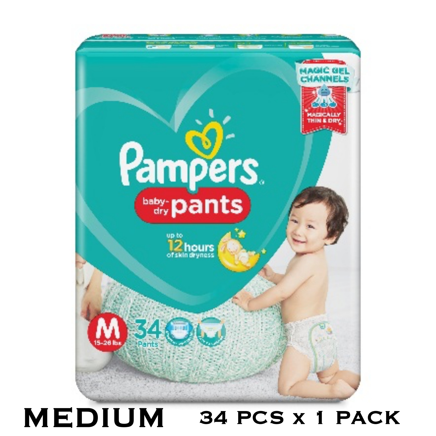 34 PCS x 1 PACK Pampers Baby Dry MEDIUM 