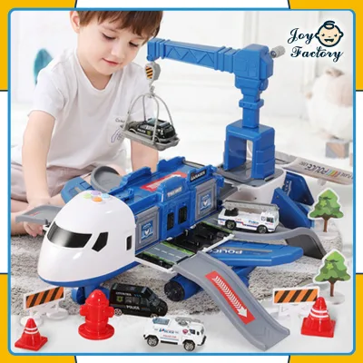 Airplane Toy, Music Plane Toy with Sound and Colorful Lights, 3 Themes Plane Toys Include Educational Vehicles, Car Toy Set with Transport Cargo Airplane