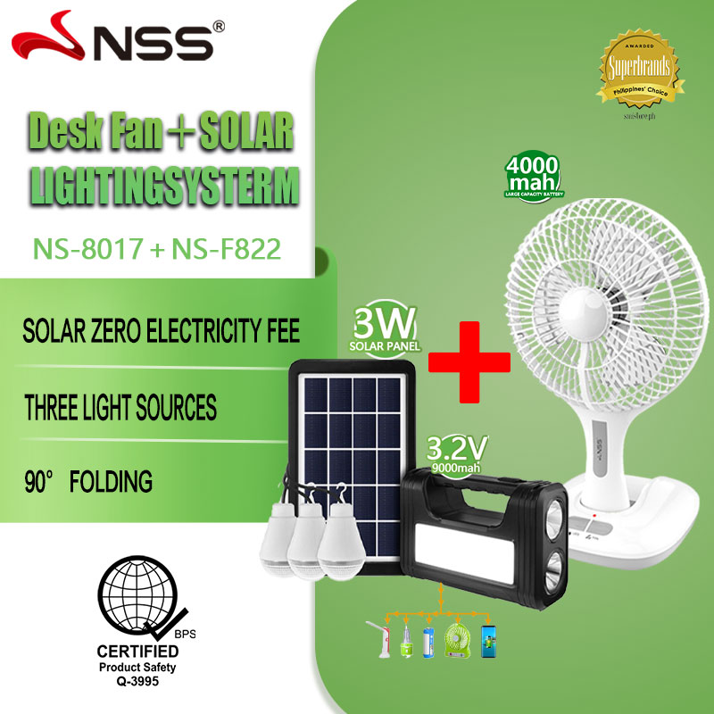 NSS 12 Inch Solar Fan Rechargeable LED Light Solar Electric Fan