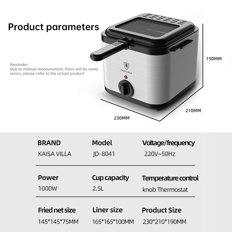 Kaisa Villa deep fryer 2.5L electric deep fryer oven pan french fries