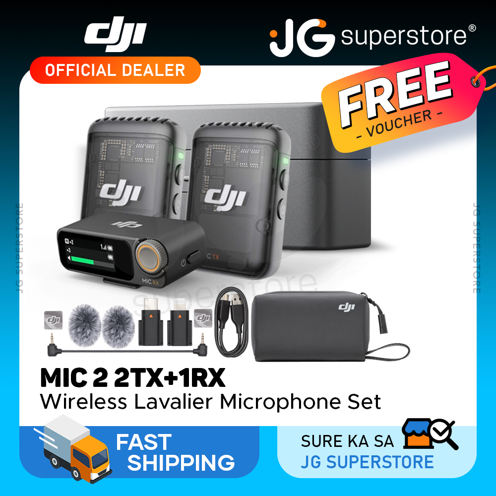 DJI Mic 2 (2 TX + 1 RX + Charging Case), All-in-one Wireless Microphone,  Intelligent Noise Cancelling, for iPhone, Android, Camera Bundle with, 2x