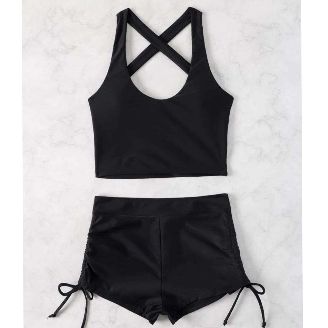 Boyleg Bikini Two Piece Swimsuit Women Black Swimwear Beach Wear