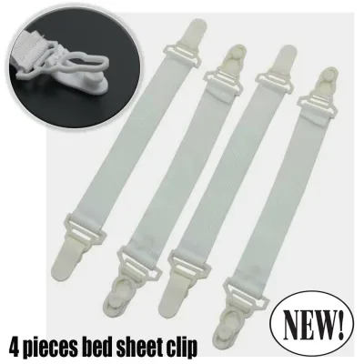 (4 pcs, White) Sofa Cover & Bed Sheet Non-slip Flexible Clip