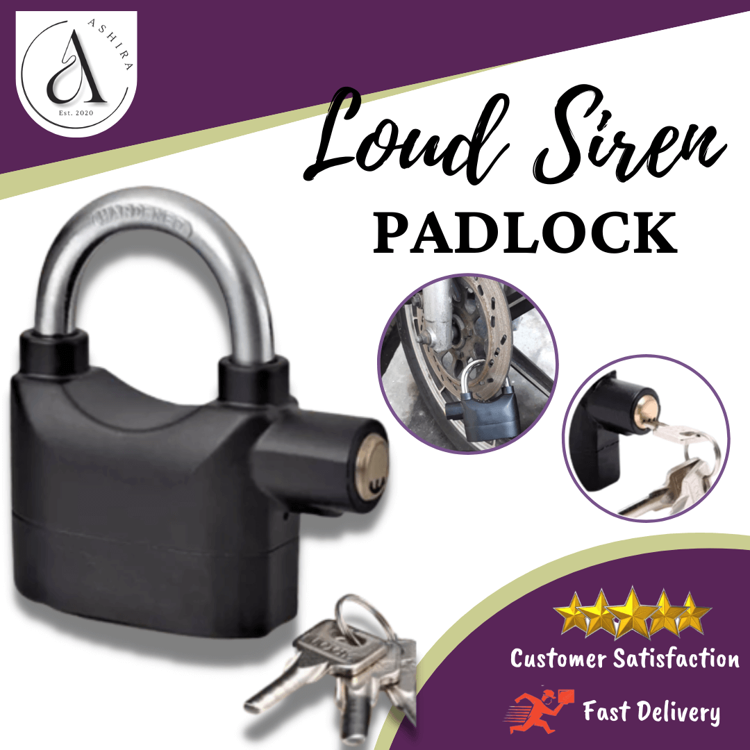 Ashira Anti Theft Lock Heavy Duty Black Original for Bike and Motorcycle Padlock with Loud Siren