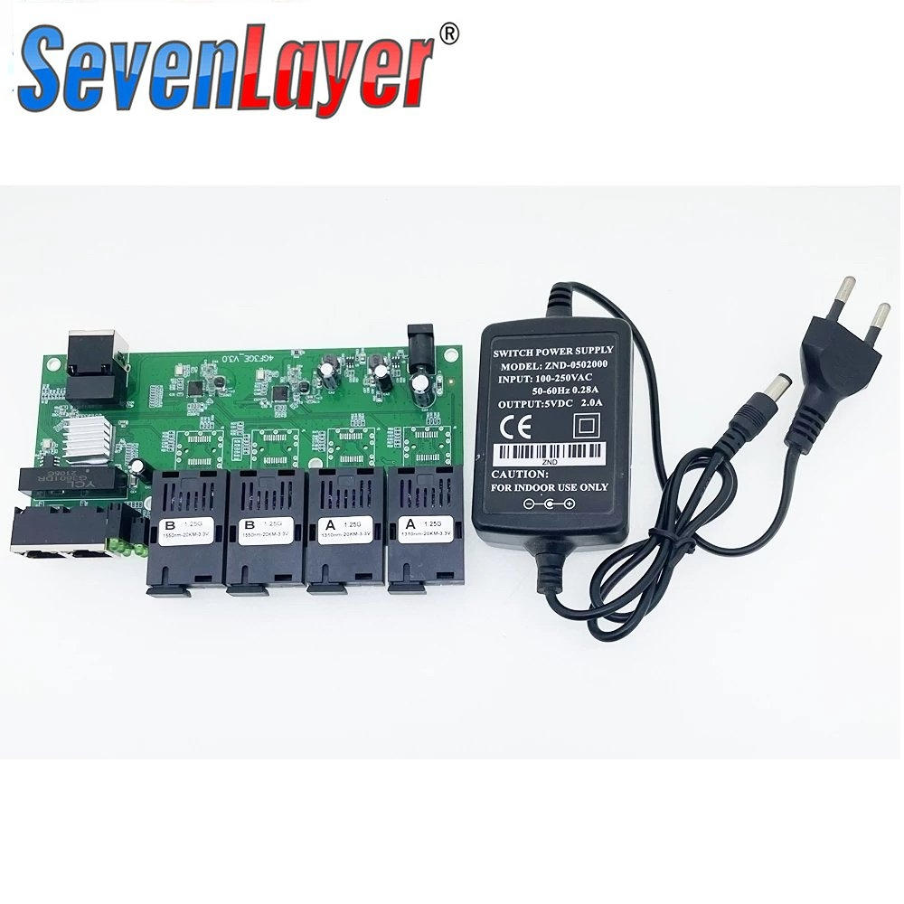 Fiber Optical switch 4G3E Gigabit Ethernet Switch Single Mode Single Fiber PCBA
