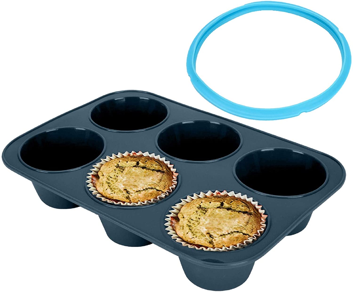 Vnray 2 Pack Silicone Muffin Baking Pan & Large Cupcake Tray 6 Cup -  Nonstick Giant Cake Molds/Tin, Large Silicon Bakeware, BPA Free, Dishwasher  