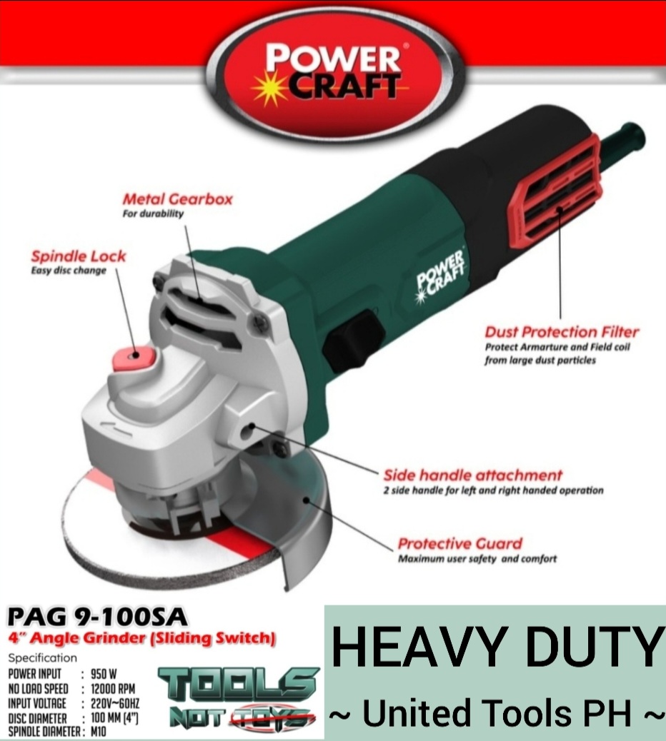 POWERCRAFT Electric Angle Grinder 4" 950 watts Sliding Switch HEAVY
