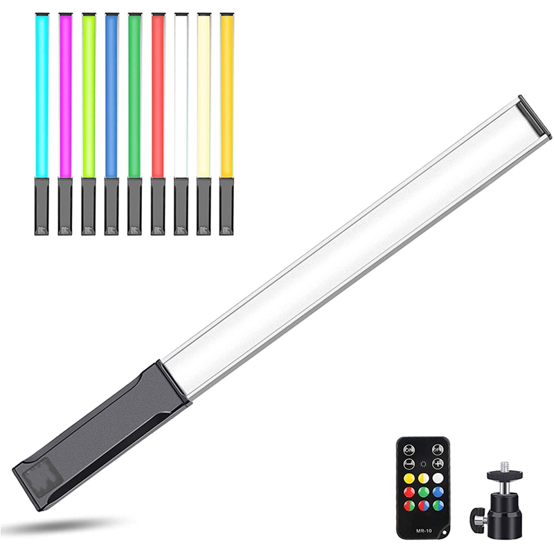 RGB Handheld LED Video Light Wand Stick 9 Colors Photography Light with Remote Control and Hot Shoe Adapter