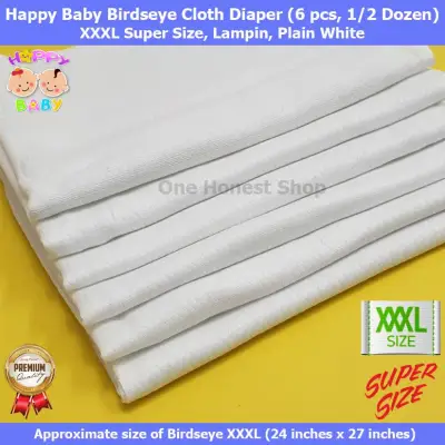 Happy Baby Birdseye Cloth Diaper (Lampin, 6 pcs, Plain White, XXXL Super Size) (Birdseye Receiving Blanket)