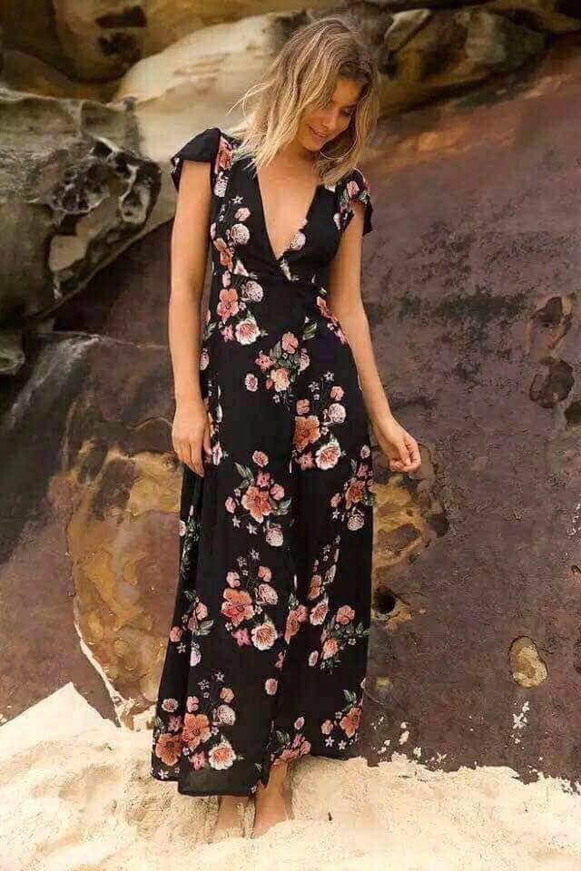 Floral Maxi Dress Overlap Formal Long 