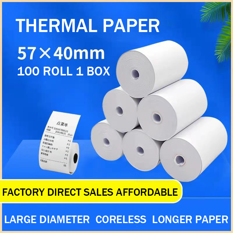 100 Rolls 57mm*40mm Thermal Paper for Thermal Printer (White) Lazada PH