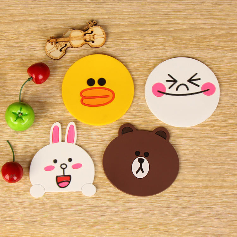 Coffee Tea Cup Placemat Silicone Material Cartoon Circle Shape with Thermal Insulation