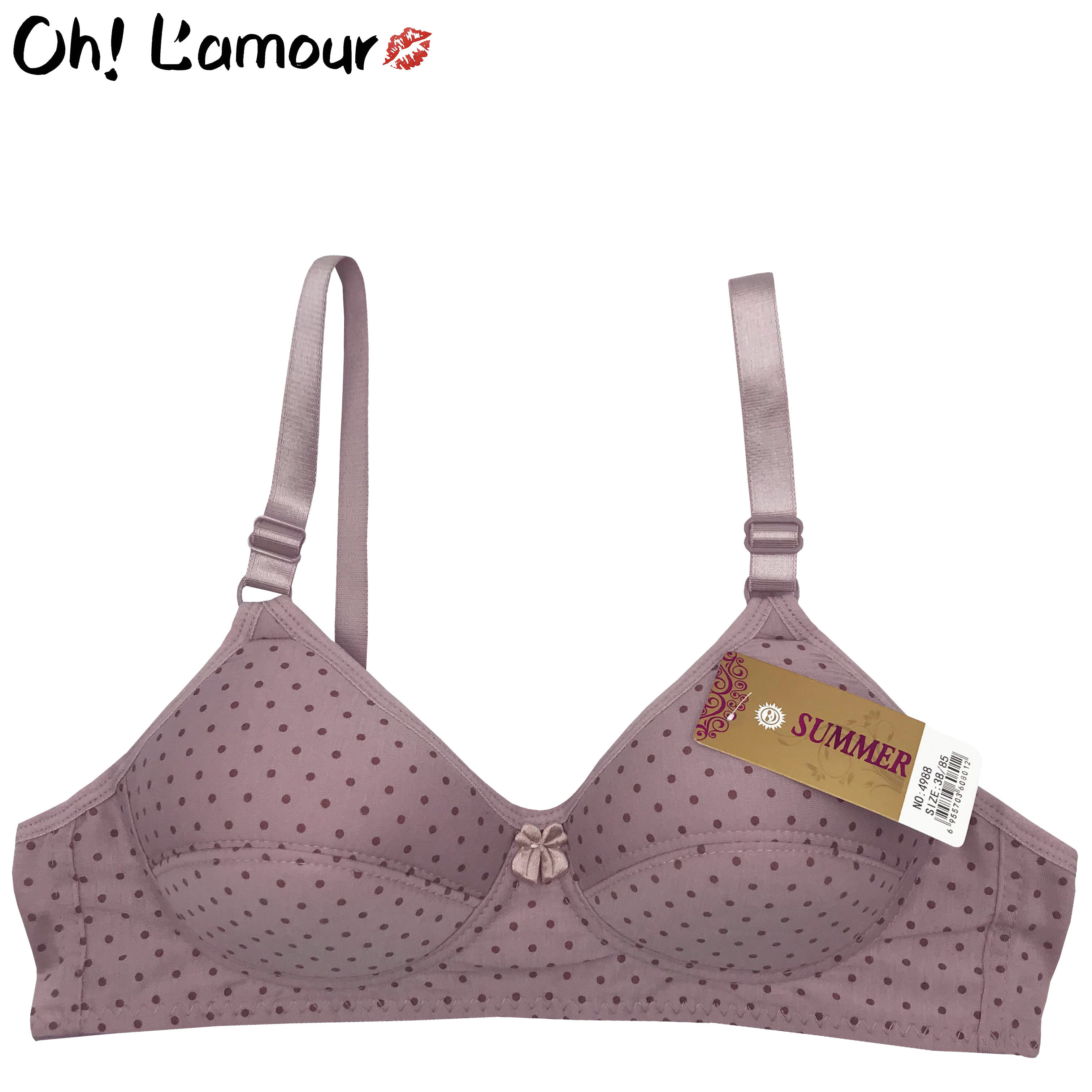 Oh Lamour #4939 Cup A Plain Dots Design Wireless Bra Thin Padding