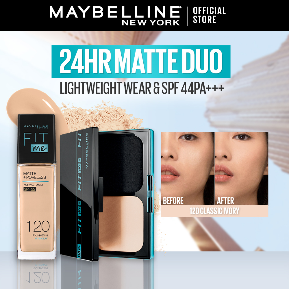 Maybelline 24HR Matte Duo Makeup Set Matte+Poreless Liquid Foundation