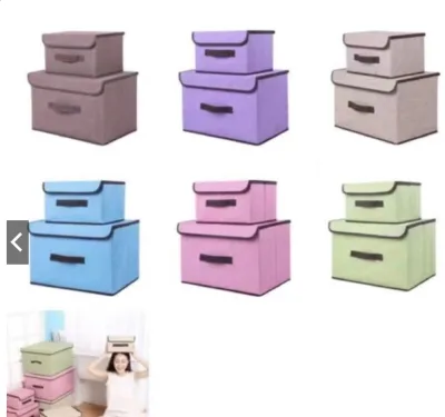 2PCS /SET Plain Color Foldable Storage Box Organizer With Cover Set 2PCS
