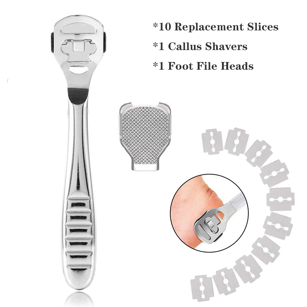 52 Pcs Callus Shaver Set,1 Stainless Steel Foot Razor with 50 Replacement  Slices Blades and 1 Foot File Head Foot Care Tools,Foot Shaver Callus