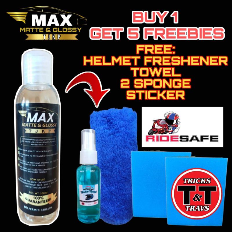 MAX MATTE AND GLOSSY COAT 100ml FREE HELMET FRESHENER, MICROFIBER CLOTH ...