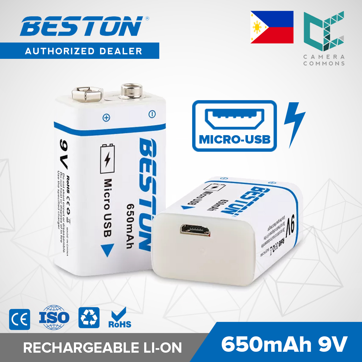 BESTON 9V Rechargeable Batteries, 650mAh Liion Rechargeable 9 Volt Battery with Micro USB