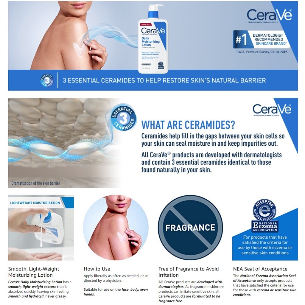 CeraVe Moisturizing Cream Body Lotion Whitening Long Lasting