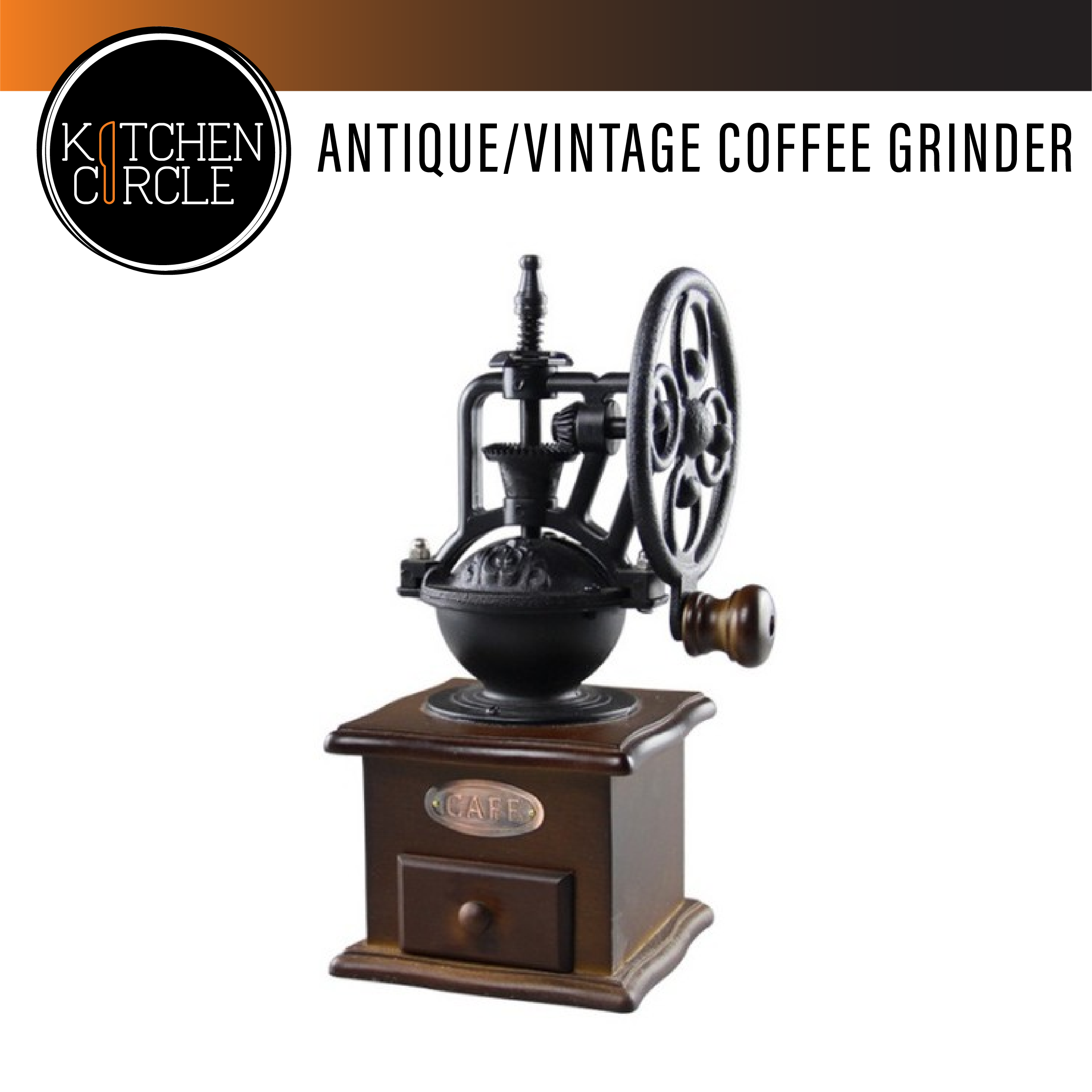 Vintage Manual Coffee Grinder, Large Wheel Cast Iron, Hand Crank