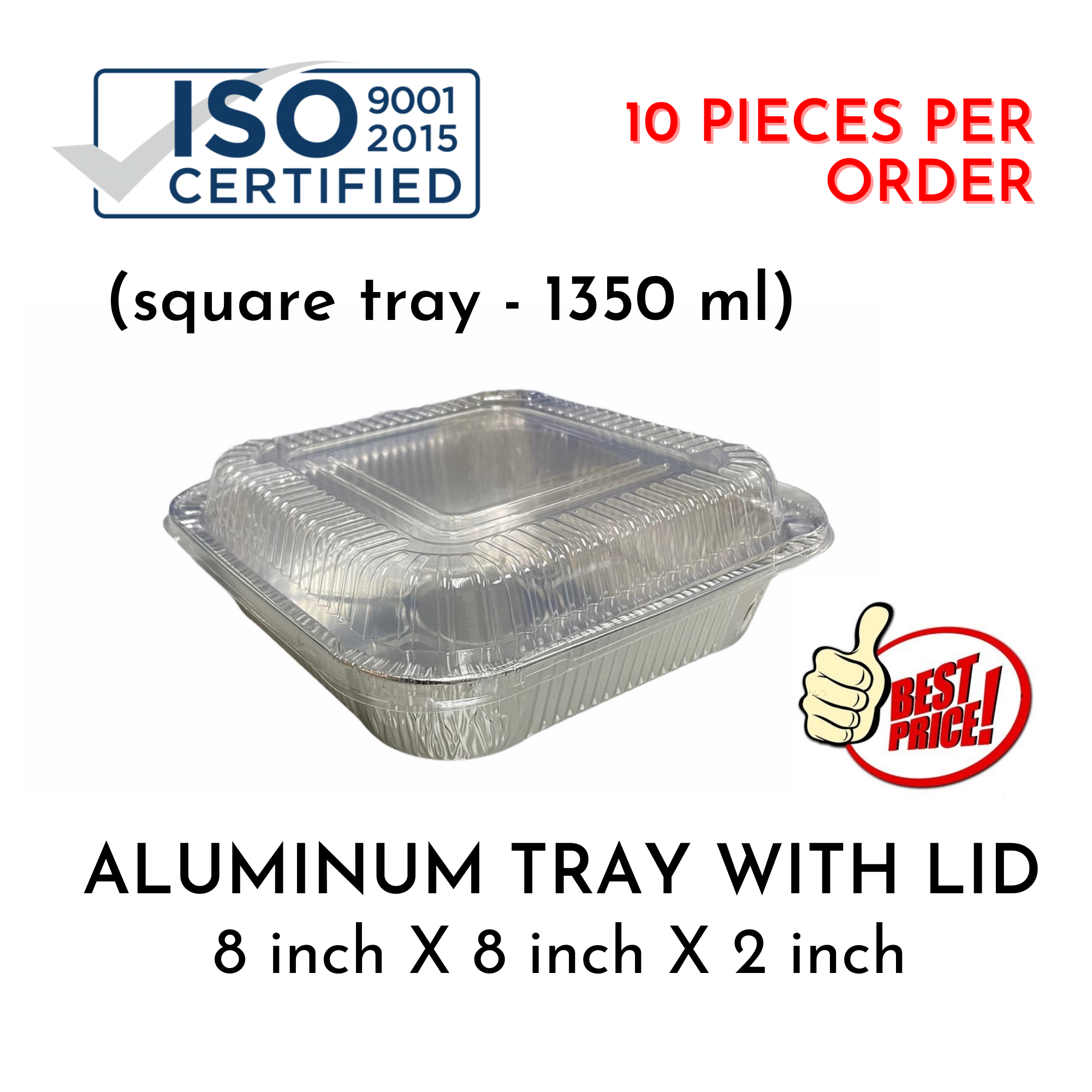10 20 30 PCS Square Aluminum Tray Aluminum Pan WITH LID SQ204 [ 8" x 8