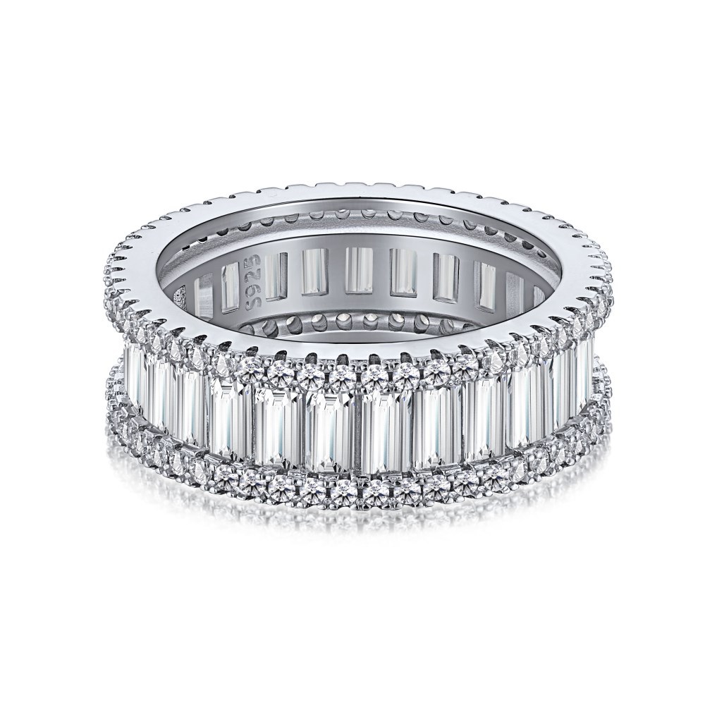 Bestone S925 Silver Ring Women's Princess Pink Square Diamond Love Egg-shaped Zircon Row Diamond Stacked Silver Ring