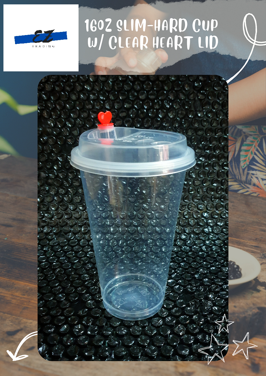 Plastic Cups Milk Tea Cups 16oz Slim Hard Cup With Clear Heart Lids Cups 90mm 50 Pcs Ez 5765
