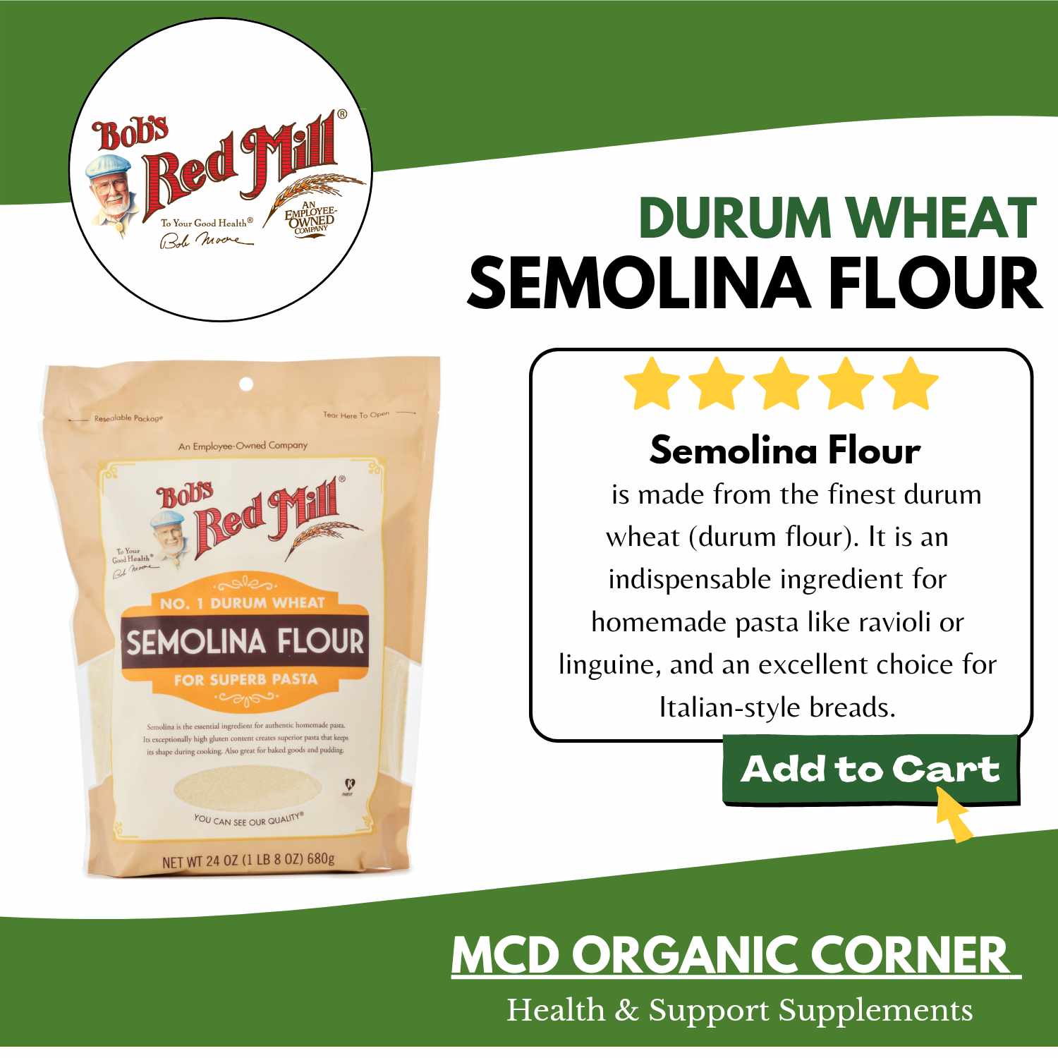 Bob's Red Mill Durum Wheat Semolina Flour 680g Lazada PH