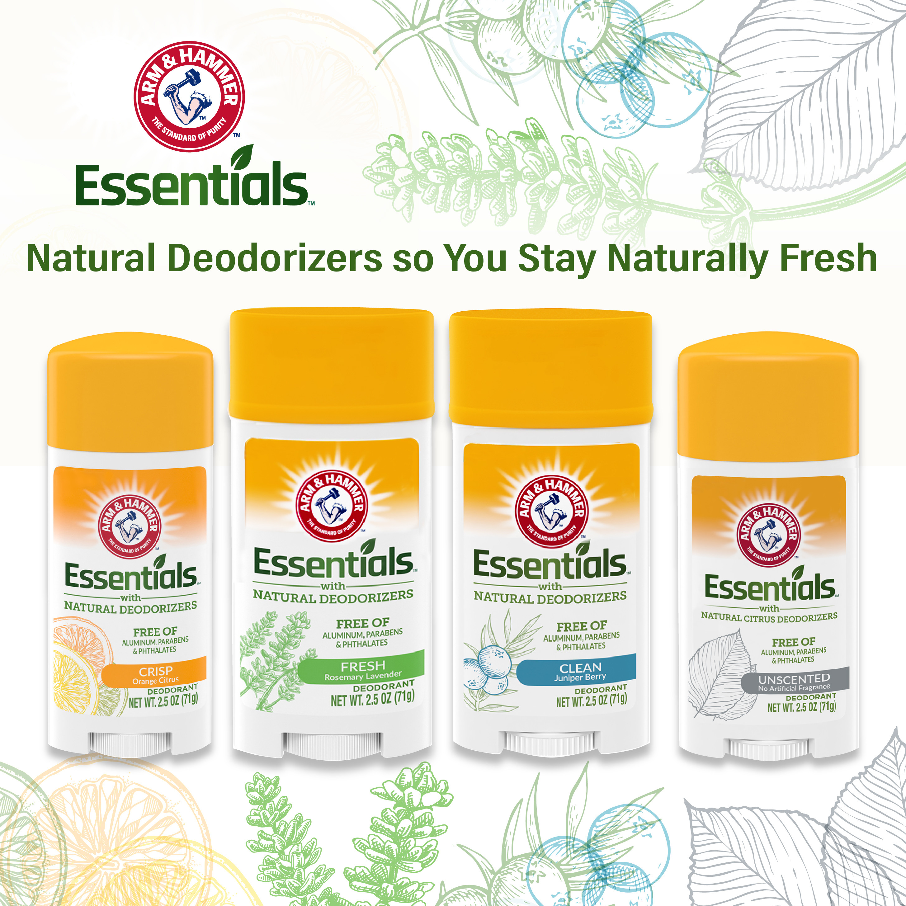 Arm & Hammer Essentials with Natural Deodorizers Aluminum, Parabens