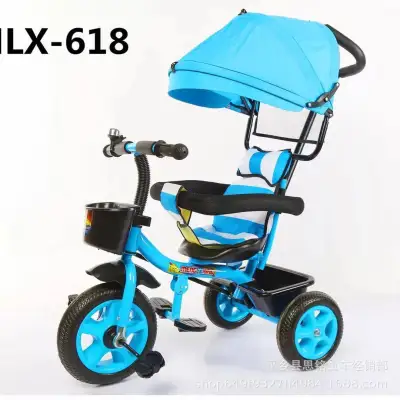 Baby 3 Wheels Trolley Bike for Children Kids with Front Back Basket and Push Bar