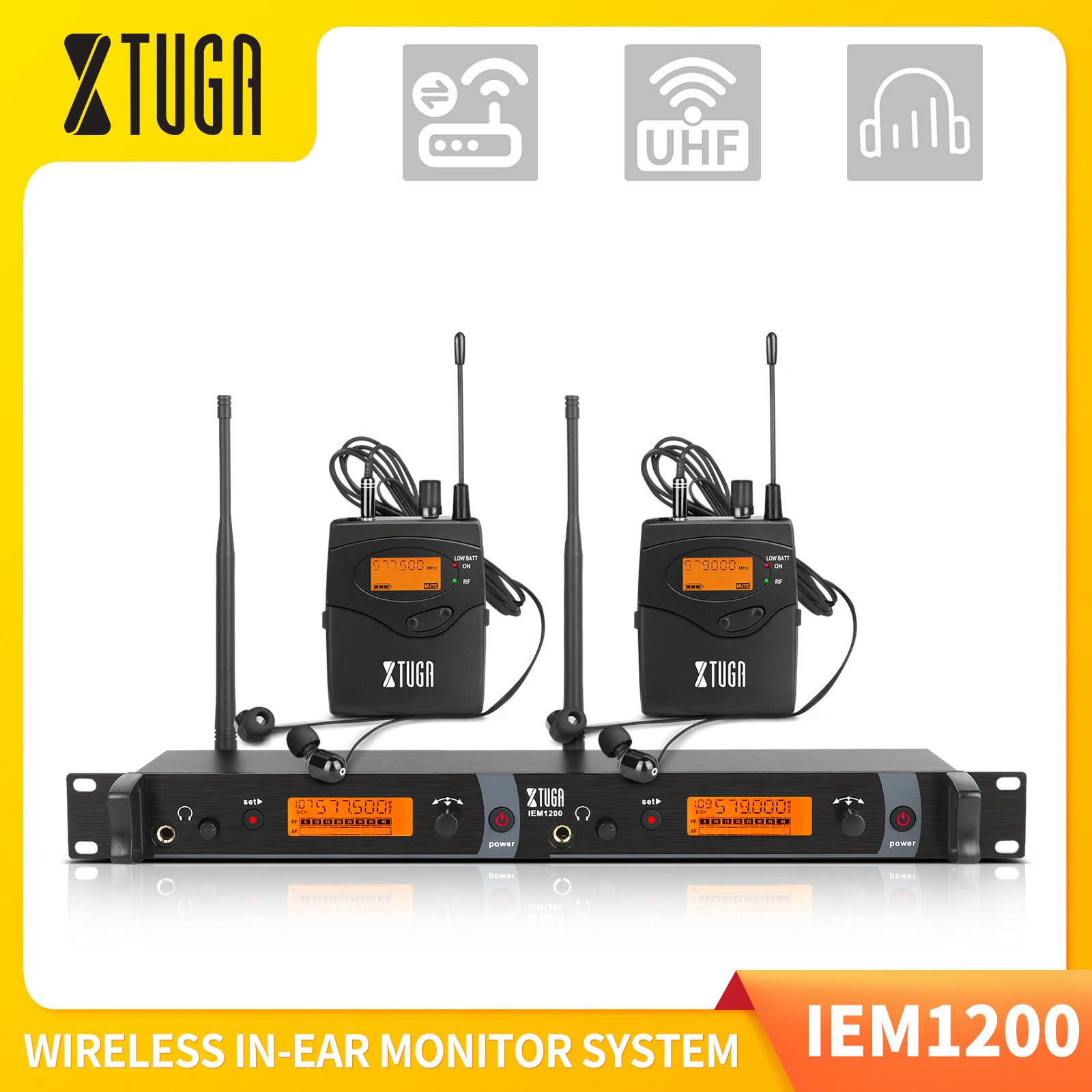 XTUGA IEM1200 UHF Wireless In Ear Monitor System SR2050 Type 2 Channel