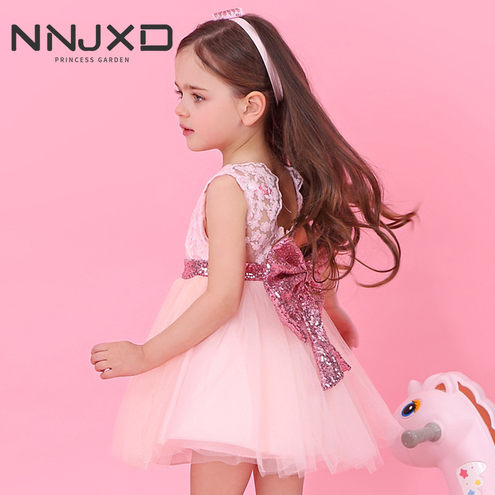 New Summer Baby Girl Dress Christening Wedding Gown Lace Sequined Dress