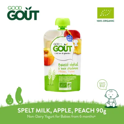 GOOD GOÛT Spelt Milk, Apple, Peach Non-Dairy Yogurt 90g Organic Vegan, Plant-based for Babies 6 months+ and Young Children