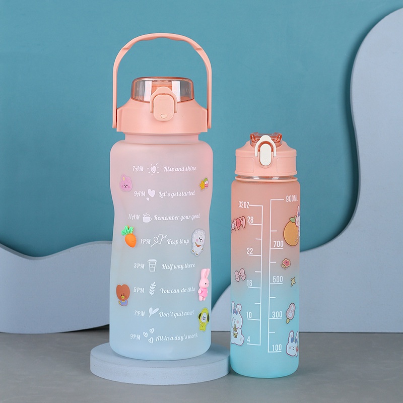 【One Set】2Liter + 700ML PASTEL Motivational Water Bottle with Time ...