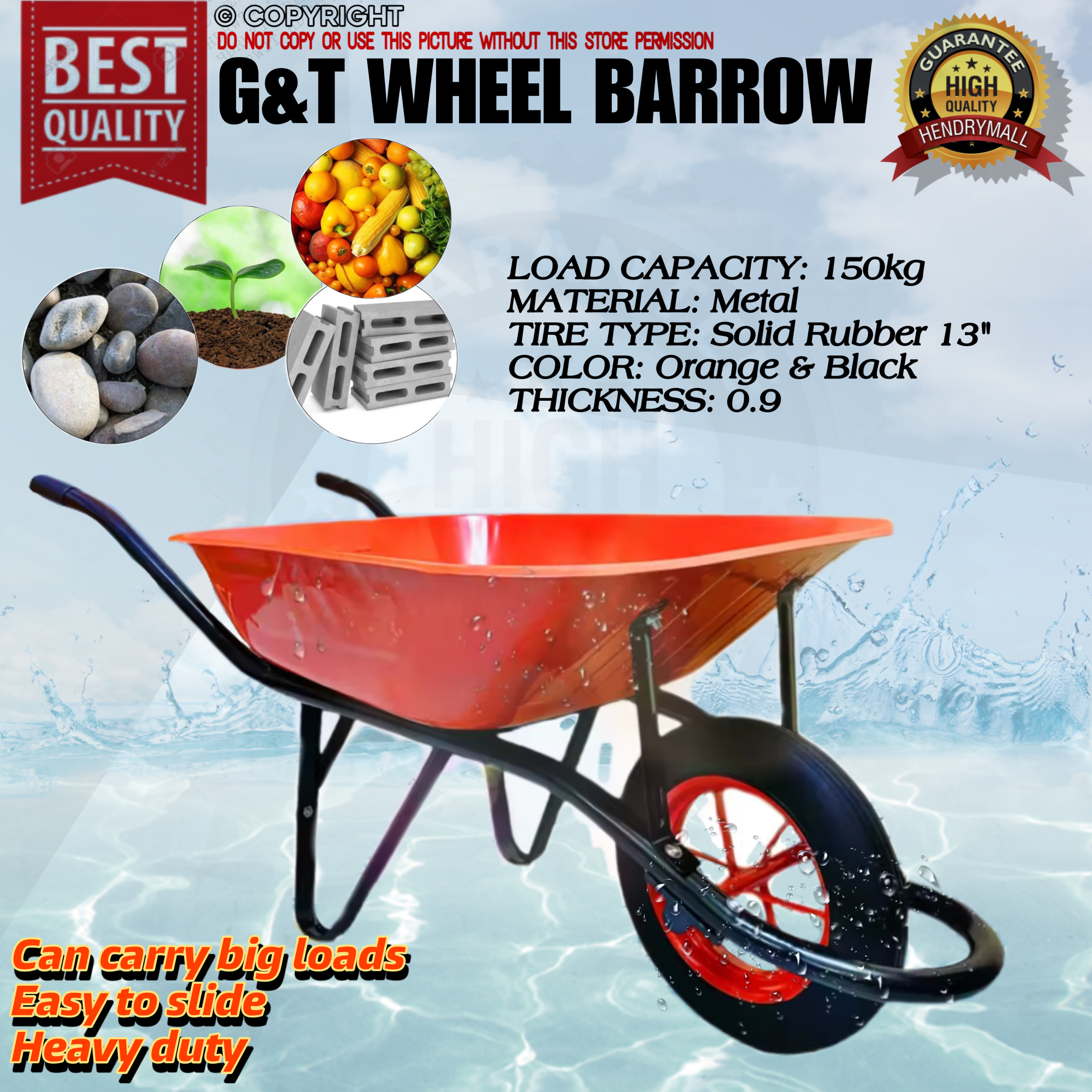 HEAVY DUTY G&T CART WHEEL BARROW / KARITILYA FOR GARDENING AND