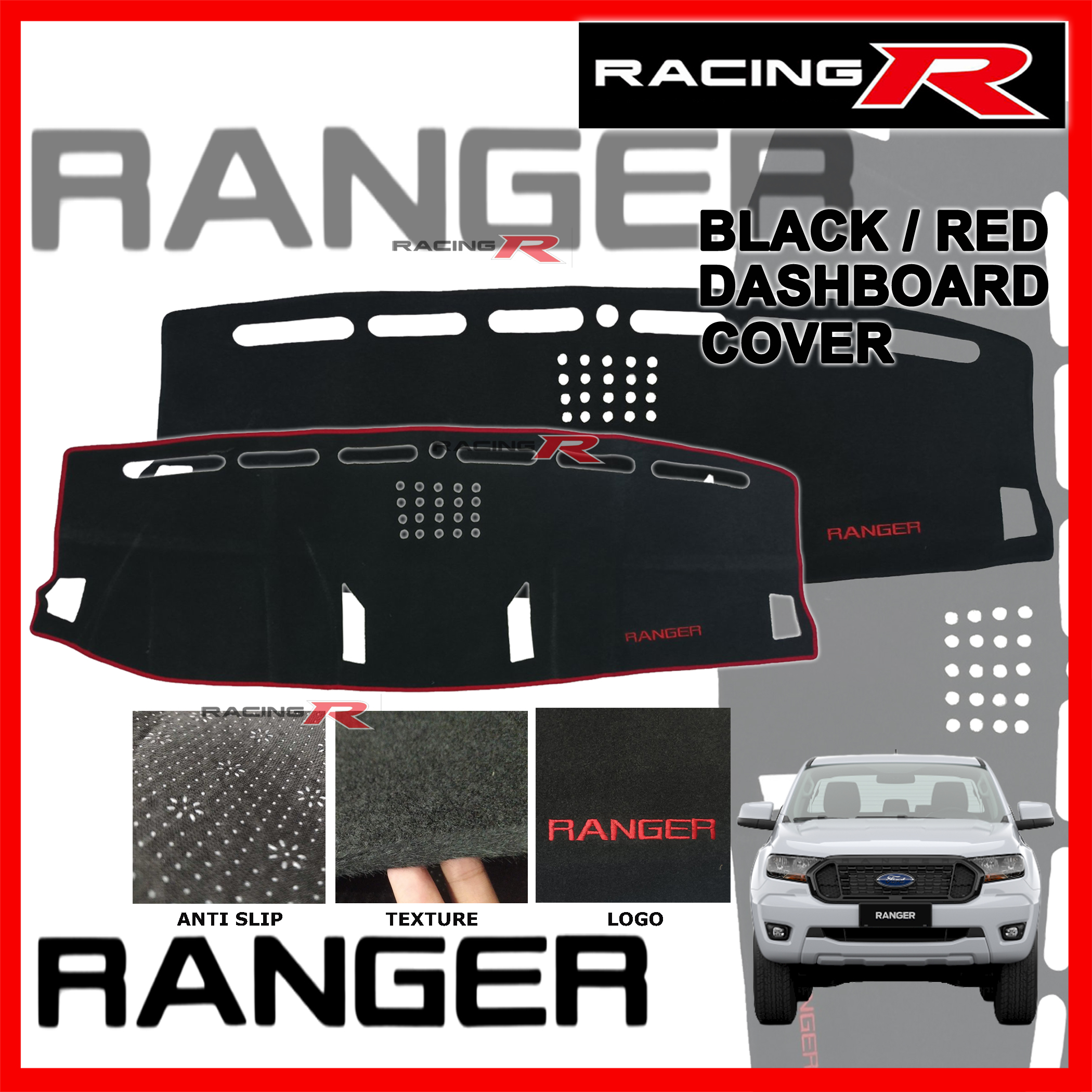 Dashboard Cover for Ford Ranger 2016-2022 Dash board Cover High Quality Dash  Mat RED BLACK LINING Lazada PH