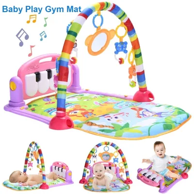 3 in 1 Newborn Baby Play Mats for Baby Play Gym Mat Baby Gym with Music Piano Rack Infant Piano Fitness Rack Toy
